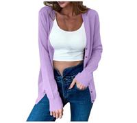 Cárdigan corto para mujer Chaqueta de punto para mujer, camisa de punto con cuello en V, manga larga, primavera 2024, suéter exterior para mujer, chaleco de punto para mujer, sin mangas, Color lila
