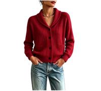Cárdigan corto para mujer, cuello marinero, botones, suéter de punto, casual, ajustado, manga larga, ajuste clásico, ligero, para primavera, otoño, frente abierto, Vino, S