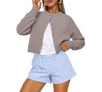 Cárdigan Corto para Mujer Suéteres De Manga Larga con Botones Cárdigan De Punto Top Corto Abierto Estilo Y2K Chaqueta Dirndl para Primavera Otoño E Invierno Color Caqui L