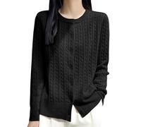 Cárdigan corto y ligero para mujer, elegante, manga larga, clásico, cuello redondo, abrigo de punto con botones para primavera y verano, Negro , XXL