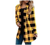 Cárdigan de algodón con estampado a cuadros para mujer, abrigo de punto de gran tamaño, amarillo, XL