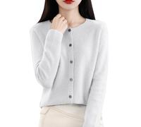 Cárdigan de cachemira para mujer, cuello redondo, con botones, ligero, de manga larga, cárdigan de punto, para primavera, otoño e invierno, color liso, suéter suave, blanco (16#white), XS