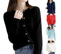 Cárdigan de cachemira para mujer, suéter de cuello redondo, cárdigan de punto para mujer, primavera, otoño e invierno, manga larga, con botones, liso, suave, suéter ligero para mujer, abrigo de punto