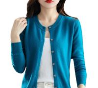 Cárdigan de cachemira para mujer, suéter de cuello redondo, cárdigan de punto para mujer, primavera, otoño e invierno, manga larga, con botones, liso, suave, suéter ligero para mujer, abrigo de punto