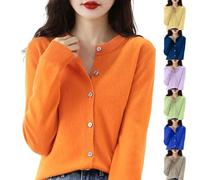 Cárdigan de cuello redondo para mujer, suéter de manga larga, con botones, parte delantera abierta, suéter suave y ligero, ajuste delgado, casual, ropa clásica y acogedora, azul, XL