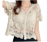 Cárdigan de Encaje para Mujeres, vécar con Cuello en v cárdigan de Encaje Blanca Hueco, Crochet Encogido para el Verano, una Talla, encogidas de Hombros