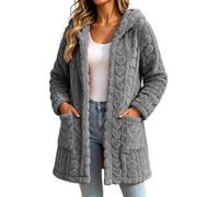 Cárdigan de forro polar mullido con capucha para mujer, abrigo cálido de | Abrigos de forro polar de felpa con capucha de manga larga con capucha de longitud media con bolsillos para otoño e invierno