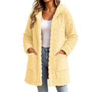Cárdigan de forro polar mullido con capucha para mujer, abrigo cálido de | Abrigos de forro polar de felpa con capucha de manga larga con capucha de longitud media con bolsillos para otoño e invierno