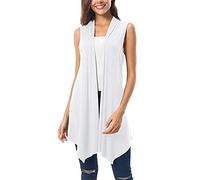 Cárdigan de frente abierto para mujer, cárdigan drapeado sin mangas, cómodo y suave, chaleco ligero y fluido, cárdigan de color sólido con cuello en V, ropa de punto casual de verano, uso diario