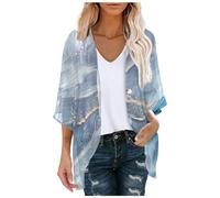 Cárdigan de Gasa con Estampado Floral y Mangas para Mujer Blusa Informal Holgada (Blue L)