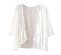 Cárdigan de gasa para mujer, cárdigan corto para mujer, básico, versátil, boleros, ajuste regular, manga 3/4, ropa de abrigo, ligero, suave, delgado, abrigos de verano de color puro, blanco, S