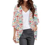 Cárdigan de gasa para mujer, manga 3/4, estampado hawaiano, a rayas, floral, degradado, ligero, fino, transpirable, para verano, 02-b-rojo sandía, XL