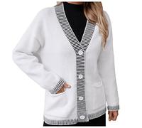Cárdigan De Invierno De Lana Abierto De Manga Larga Botones Abajo De Gran Tamaño Largo Outwear con Bolsillos 2024 Abrigos Otoño, Color blanco., S