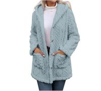 Cárdigan de invierno para mujer con bolsillos, cárdigan de forro polar para mujer, sin capucha, cárdigan mullido, talla grande, con bolsillos, chaqueta de forro polar con botones, azul, XL