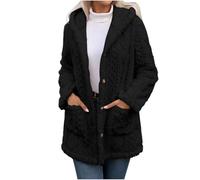 Cárdigan de invierno para mujer con bolsillos, cárdigan de forro polar para mujer, sin capucha, cárdigan mullido, talla grande, con bolsillos, chaqueta de forro polar con botones, Negro, XL