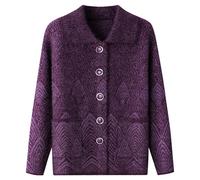 Cárdigan De La Abuela Suéter De Cachemira Para Ancianos De Mediana Edad - Púrpura Abrigo De Punto De Otoño Invierno Chaqueta Con Botones De Terciopelo Grueso, Prendas De Punto Cálidas Y Gruesas