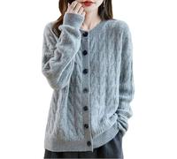 Cárdigan De Lana Merino 100 para Mujer Cuello Redondo Manga Larga Punto Grueso Trenzado Ligero Estilo Aran Chaqueta De Punto De Cachemir Color Gris Talla S