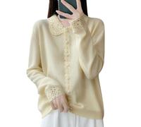 Cárdigan De Lana para Mujer Suéter con Cuello Peter Pan Lindo Cárdigan Vintage Abotonado para Mujer Suéter Suave Cálido y Ligero para Uso Diario Informal Oficina Amarillo Talla XS
