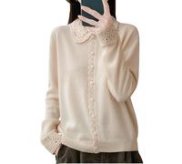 Cárdigan De Lana para Mujer Suéter con Cuello Peter Pan Lindo Cárdigan Vintage Abotonado para Mujer Suéter Suave Cálido y Ligero para Uso Diario Informal En La Oficina Color Beige Talla L
