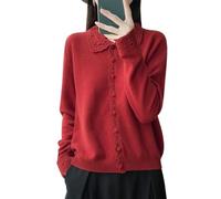 Cárdigan De Lana para Mujer Suéter con Cuello Peter Pan Lindo Cárdigan Vintage Abotonado para Mujer Jersey Suave Cálido y Ligero para Uso Diario Informal En La Oficina Rojo Talla S