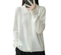 Cárdigan De Lana para Mujer Suéter con Cuello Peter Pan Lindo Cárdigan Vintage Abotonado para Mujer Suéter Suave Cálido y Ligero para Uso Diario Informal O para La Oficina Blanco Talla S
