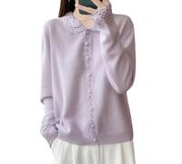Cárdigan De Lana para Mujer Suéter con Cuello Peter Pan Lindo Cárdigan Vintage Abotonado para Mujer Suéter Suave Cálido y Ligero para Uso Diario Informal O para La Oficina Morado Talla S