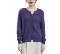 Cárdigan De Lana y Cachemira para Mujer Prenda De Punto Cálida De Lujo Cuello Redondo Botones Delanteros Cárdigan De Manga Larga Suéter De Punto Suave Jersey Cepillado para Otoño E Invierno Mor