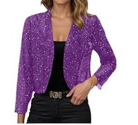 Cárdigan de lentejuelas para mujer, brillante, bolero, corto, abierto, frontal, cárdigan elegante, parte superior festiva, chaqueta bolero, chaqueta fina, festival, blusa, manga larga, carnaval, ropa