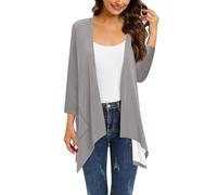 Cárdigan de manga 3/4 con frente abierto para mujer, suéter drapeado, a rayas, tipo kimono, cárdigan holgado, gris, XXL