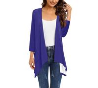 Cárdigan de manga 3/4 con frente abierto para mujer, suéter drapeado, a rayas, tipo kimono, cárdigan holgado, azul oscuro, 3XL