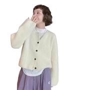 Cardigan de Manga Knitted Cardigan Thick Solid Single Breasted Ladies Sweater Fashion Autumn Winter Long Sleeve(White)