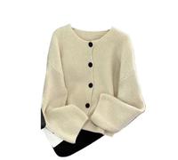 Cardigan de Manga Knitted Cardigan Thick Solid Single Breasted Ladies Sweater Fashion Autumn Winter Long Sleeve(Apricot)