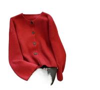 Cardigan de Manga Knitted Cardigan Thick Solid Single Breasted Ladies Sweater Fashion Autumn Winter Long Sleeve(Red)