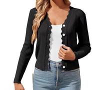 Cárdigan de manga larga con botones para mujer, abrigo de punto, cárdigan con botones, boleros, ropa de otoño con botones, Negro, L