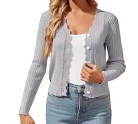Cárdigan de manga larga con botones para mujer, abrigo de punto, cárdigan con botones, boleros, ropa de otoño con botones, Gris Plata, L