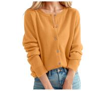Cárdigan de manga larga con botones para mujer, cuello redondo, ligero, clásico, con botones, amarillo, M