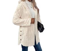 Cárdigan de manga larga con capucha de jacquard para mujer, para otoño e invierno, cálido, abrigo de felpa con cuello de solapa, blanco, XL