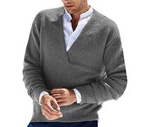 Cárdigan de manga larga con cuello en V para hombre, elegante, casual, cuello de chal, jersey de punto liso, ligero, cómodo, color sólido, clásico, vintage, manga larga, suéter de punto, S-3XL, gris