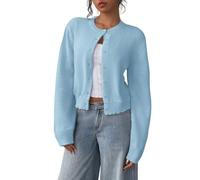 Cárdigan De Manga Larga para Mujer Suéter Abotonado Ligero De Punto Suave Cárdigan De Cuello Redondo Tops Casuales Chaqueta Dirndl para Primavera Otoño E Invierno Azul Cielo Talla S