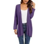 Cárdigan de mujer azul transpirable casual suave chaqueta elegante cómodo largo cárdigan cárdigan con botones otoño invierno abrigo bolero liso abierto frente golfino de manga larga, violeta