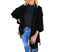 Cárdigan de mujer de gran tamaño, informal, con frente abierto, abrigo de invierno, moda de color sólido, tejido de punto, elegante, poncho con mangas, poncho cálido para invierno, Negro , Talla