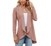 Cárdigan De Mujer De Manga Larga con Frente Abierto Informal Cuello Chal Textura De Cable Ligero para Exterior Chaqueta Fina De Transición De Verano para Cubrirse Rosa M