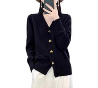 Cárdigan De Mujer De Manga Larga Ligero con Botones Cuello En V Tejido De Punto Acanalado Estilo Dirndl Blusas Tradicionales para Primavera Otoño E Invierno Color Negro Talla M