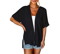 Cárdigan de mujer de verano de manga corta - chaqueta fina de verano para mujer, chaqueta de punto elegante y larga, ligera, abierta, chaqueta de punto con cuello en V, vintage, cárdigan clásico,