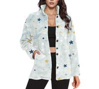Cárdigan de Navidad para mujer, chaqueta de franela con estampado de | Chaqueta de forro polar de franela con botones frontales, chaquetas de gran tamaño, cuello de manga larga