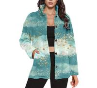 Cárdigan de Navidad para mujer, chaqueta de franela con estampado de | Chaqueta de forro polar de franela con botones frontales, chaquetas de gran tamaño, cuello de manga larga