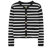 Cárdigan de Punto a Rayas para Mujer, Modelo 2026, con Botones Frontales, Corte Corto, Manga Larga, Ligero, Color Negro y Blanco, Talla XX Large.