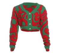 Cárdigan de Punto Cárdigan de Punto Dulce suéter Mujer Cuello en V botón otoño Elegante Casual Manga Larga cálido Ropa Calle para Mujeres(Red,S)