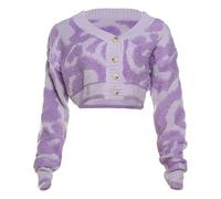 Cárdigan de Punto Cárdigan de Punto Dulce suéter Mujer Cuello en V botón otoño Elegante Casual Manga Larga cálido Ropa Calle para Mujeres(Purple,M)