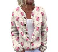 Cárdigan de Punto con Cremallera para Mujer,Chaqueta Sueter Manga Larga Abrigo Suéter Rebeca Chaqueta Jerseis Mujer De Elegante Floral con Botones Y Escote En V Jersey Verano